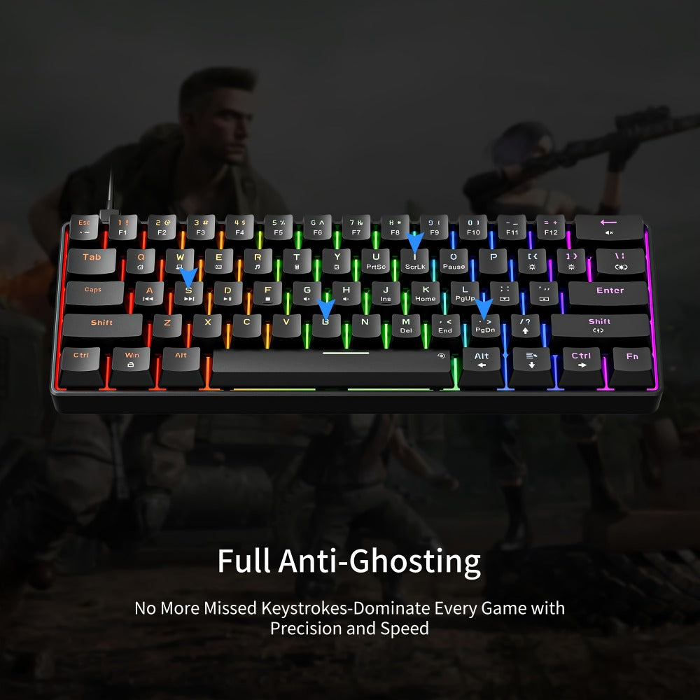 Hot-Swap 61-Key 60% RGB Mechanical Gaming Keyboard, Hot Swappable Red Blue Switch Compact Wired Keyboard with RGB Backlight, Portable Mini Keyboard for Windows PC Laptop Mac Gamers Typists
