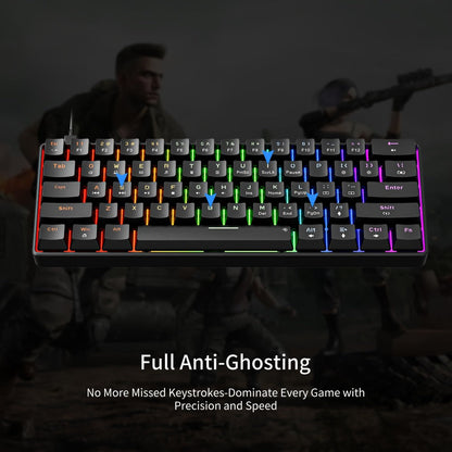 Hot-Swap 61-Key 60% RGB Mechanical Gaming Keyboard, Hot Swappable Red Blue Switch Compact Wired Keyboard with RGB Backlight, Portable Mini Keyboard for Windows PC Laptop Mac Gamers Typists