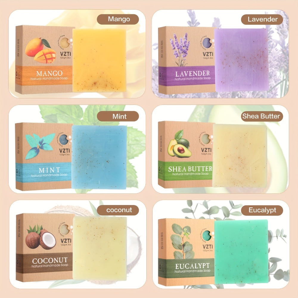 VZTI Handmade Bar Soap Set with Three-Piece Scent Trios or 122g Six-Bar Assortment in Six Scents