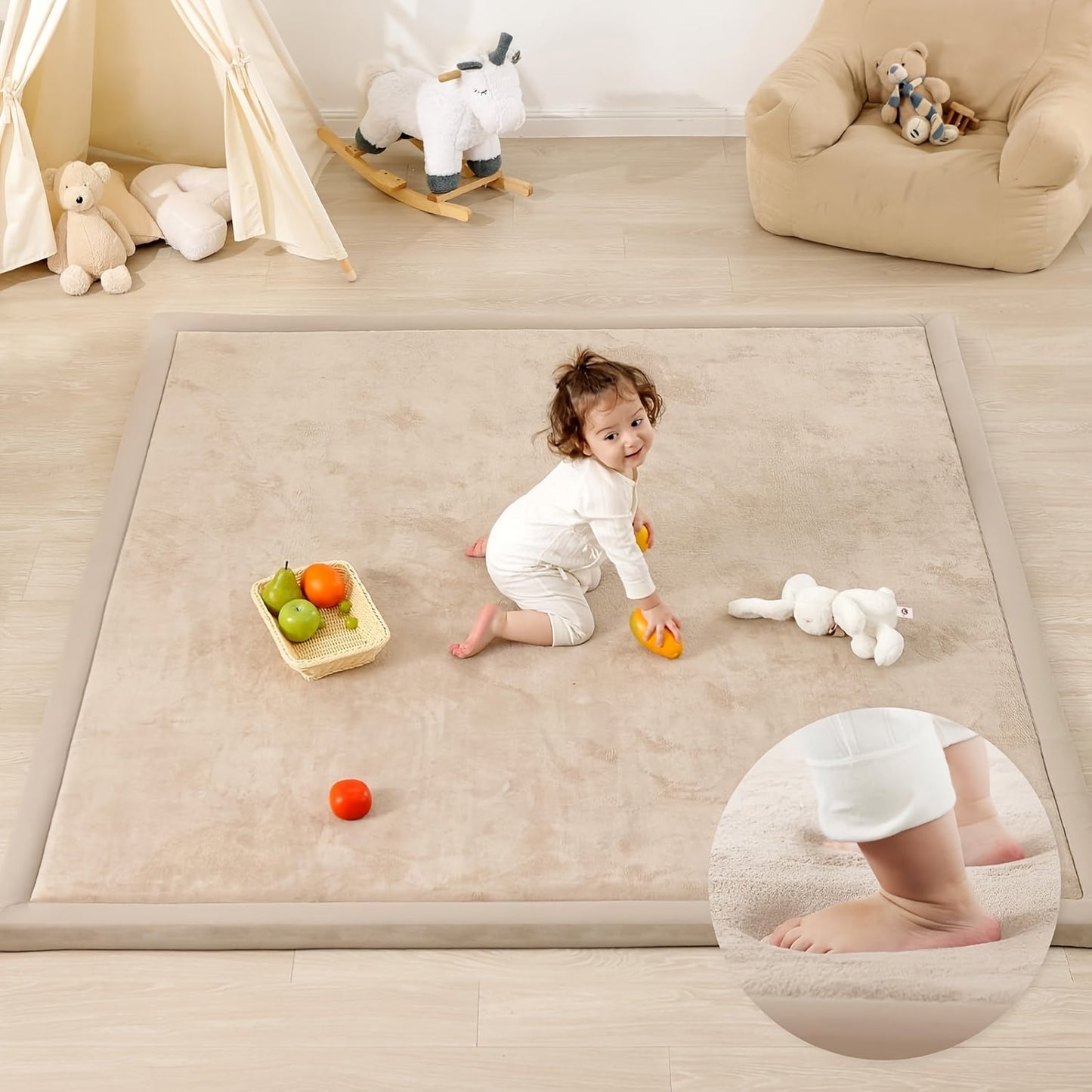 Padded Tatami-Style Area Rug in Six Solid Colors with 50-Inch Square to 79 x 118-Inch Sizes