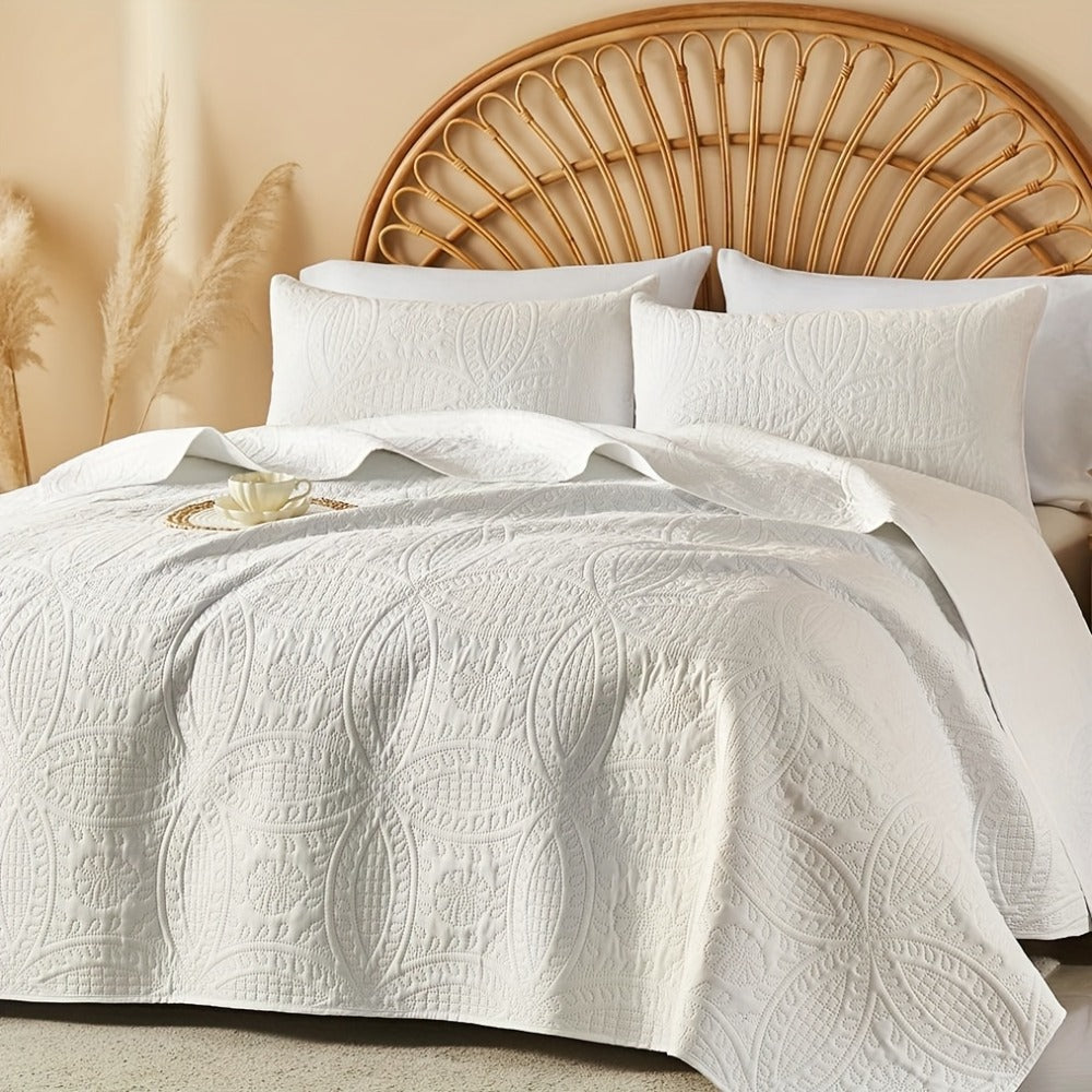 Coin-Pattern Quilt Set in Four Designs, Multiple Colors and Twin, Full-Queen or King-California King Sizes