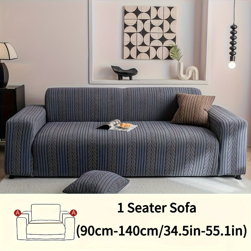 Sofa Cover Stretchy Washable Slipcover for 1 2 3 4 Seater Couch, Zigzag Textured Fabric, Scratch Slip Resistant Furniture Protector, Cream White Light Grey Dark Gray Coffee Brown