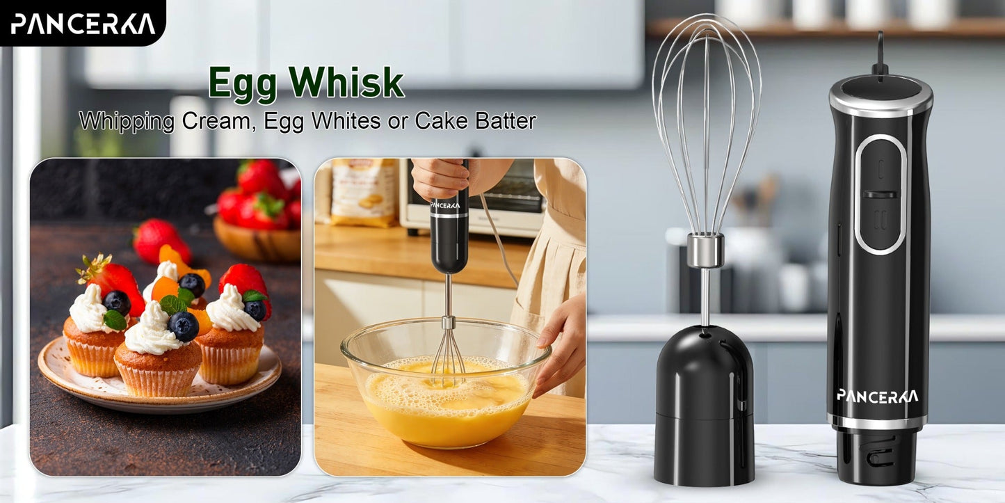 Black 8-in-1-Labeled Immersion Blender Set with 600ml Chopper, Dough Hooks, Whisk and Frother