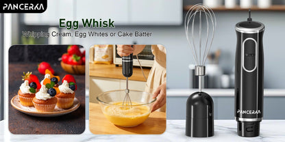 Black 8-in-1-Labeled Immersion Blender Set with 600ml Chopper, Dough Hooks, Whisk and Frother