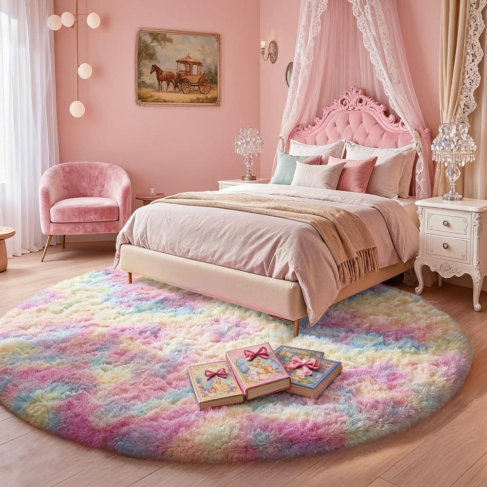 Round Shaggy Area Rug in Seven Solid or Tie-Dye Colors with 4 x 4-Foot to 8 x 8-Foot Sizes
