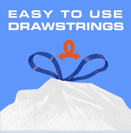 13-Gallon Scented Drawstring Trash Bags, 150-Count Pack in Three 50-Bag Rolls with Blue Ties