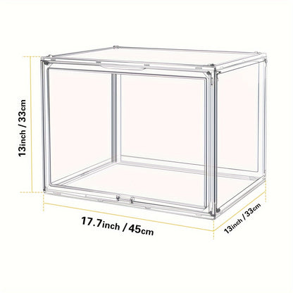 XL Clear Stackable Acrylic Storage Bin with Magnetic Lid, 50L Foldable Display Organizer in One- or Two-Piece Options