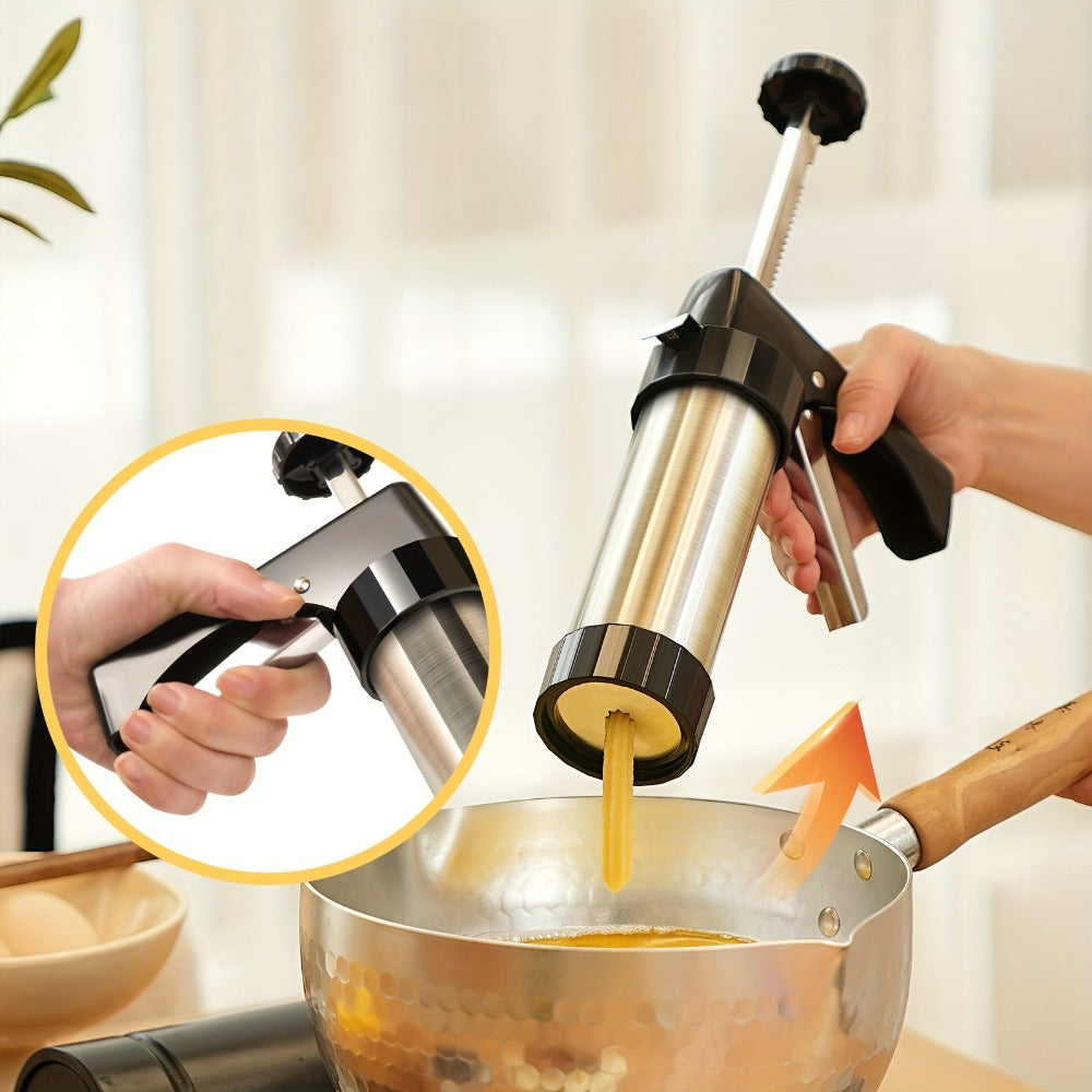 Eight-Piece Manual Cookie Press with Eight Discs and Stable Base for Biscuits and Pastry Baking