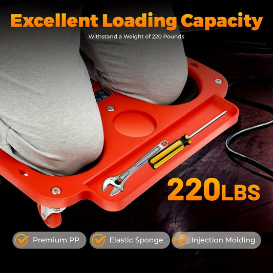 Rolling Knee Pad Creeper with Wheels Foam-Filled Knee Cups 20x5.5 Inch for Automotive Repair Flooring Garage Mechanic Kneeling Platform Upgrade Thickened Version 8-Piece Repair Set Available