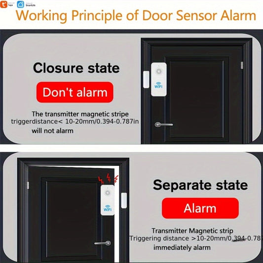 WiFi Door and Window Sensor 4-Pack, Tuya Smart Home Security Alarm System, No Hub Required, App Control, Compatible with Alexa & Google Home
