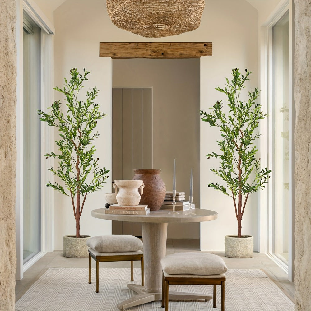 Artificial Olive Tree Large Faux Indoor Tree with Pot – Realistic 5FT 6FT 7FT Multi-Trunk Fake Olive Tree with Leaves & Fruits for Living Room Home Office Entryway Decor