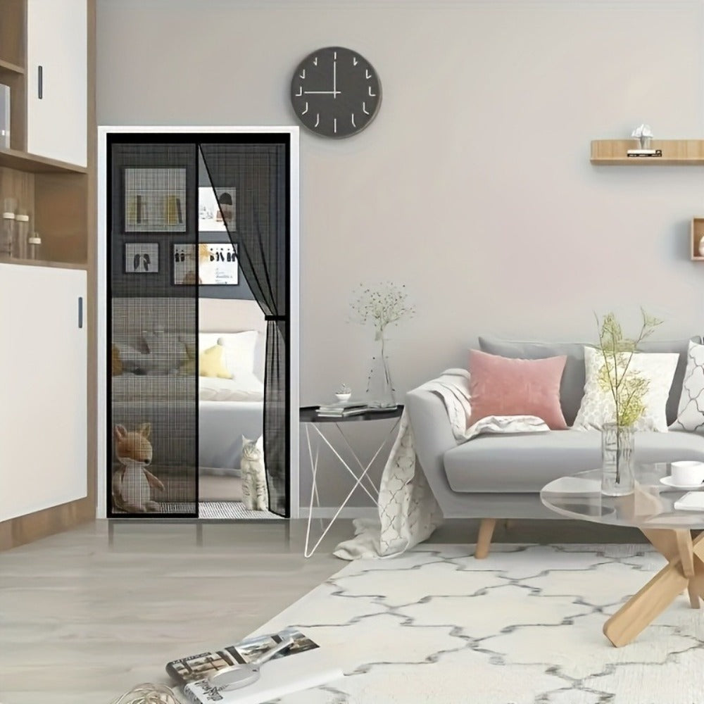 Black Magnetic Screen Door with Mesh Curtain, Metal Frame and Self-Closing Center for 39 x 82 Inch Doorways