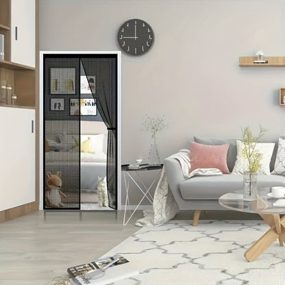 Black Magnetic Screen Door with Mesh Curtain, Metal Frame and Self-Closing Center for 39 x 82 Inch Doorways
