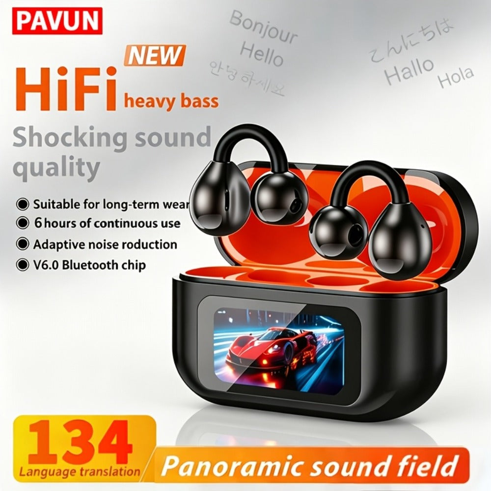 PAVUN AI Translation Headphones with HD LCD Screen, 150+ Languages Bluetooth 6.0 Wireless 8H Battery, Smart Display Earphones for Sports Gaming Travel Business International Communication
