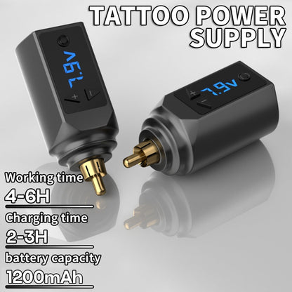 PS083 1200mAh RCA Tattoo Power Supply with LED Voltage Display, 3–12V Control and USB Charging