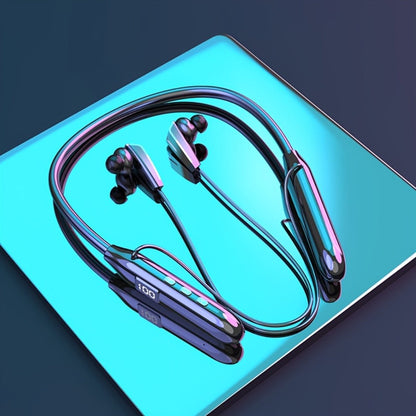 Neckband Sport Bluetooth Earphones Wireless In-Ear Flexible Neckband Extra Long Battery Life LED Display Running Gym Workout Calls Gaming Outdoor Activities Black
