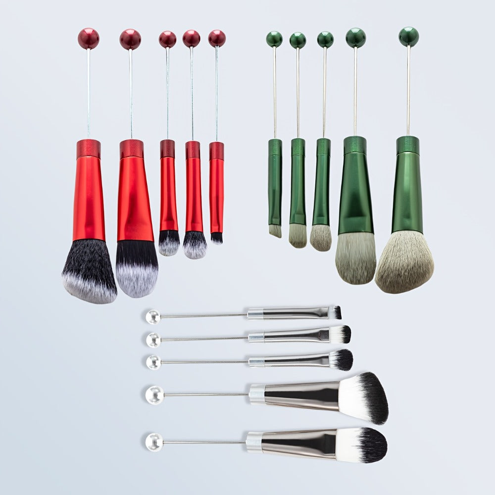 Makeup Brush Set, 15-Piece Bead-Ready Metal Handle Collection with Powder, Blush, Eyeshadow and Angled Brush Shapes