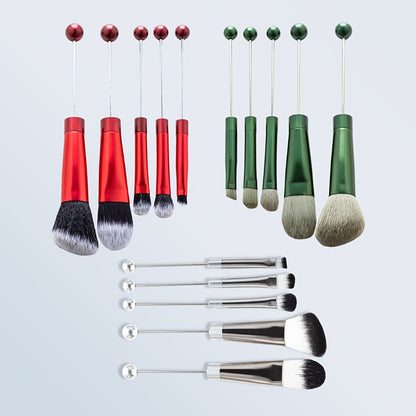 Makeup Brush Set, 15-Piece Bead-Ready Metal Handle Collection with Powder, Blush, Eyeshadow and Angled Brush Shapes