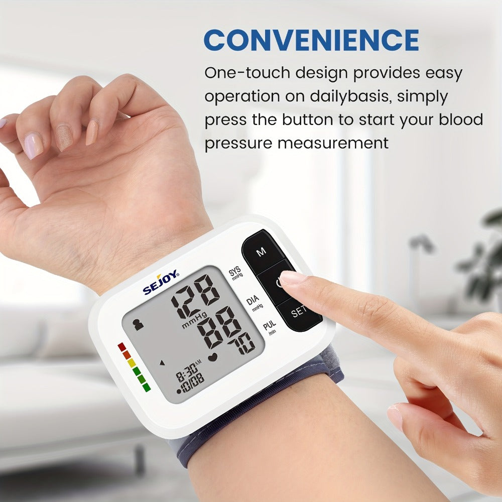 Blood Pressure Monitor by SEJOY, Wrist LCD Device with Included Strap and Battery Color Options