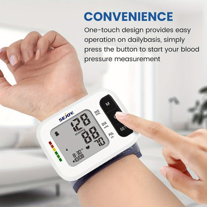 Blood Pressure Monitor by SEJOY, Wrist LCD Device with Included Strap and Battery Color Options