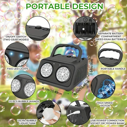 Dual-Wheel Bubble Machine with White Single-Unit or Black and Light White Two-Unit Bundle Labels