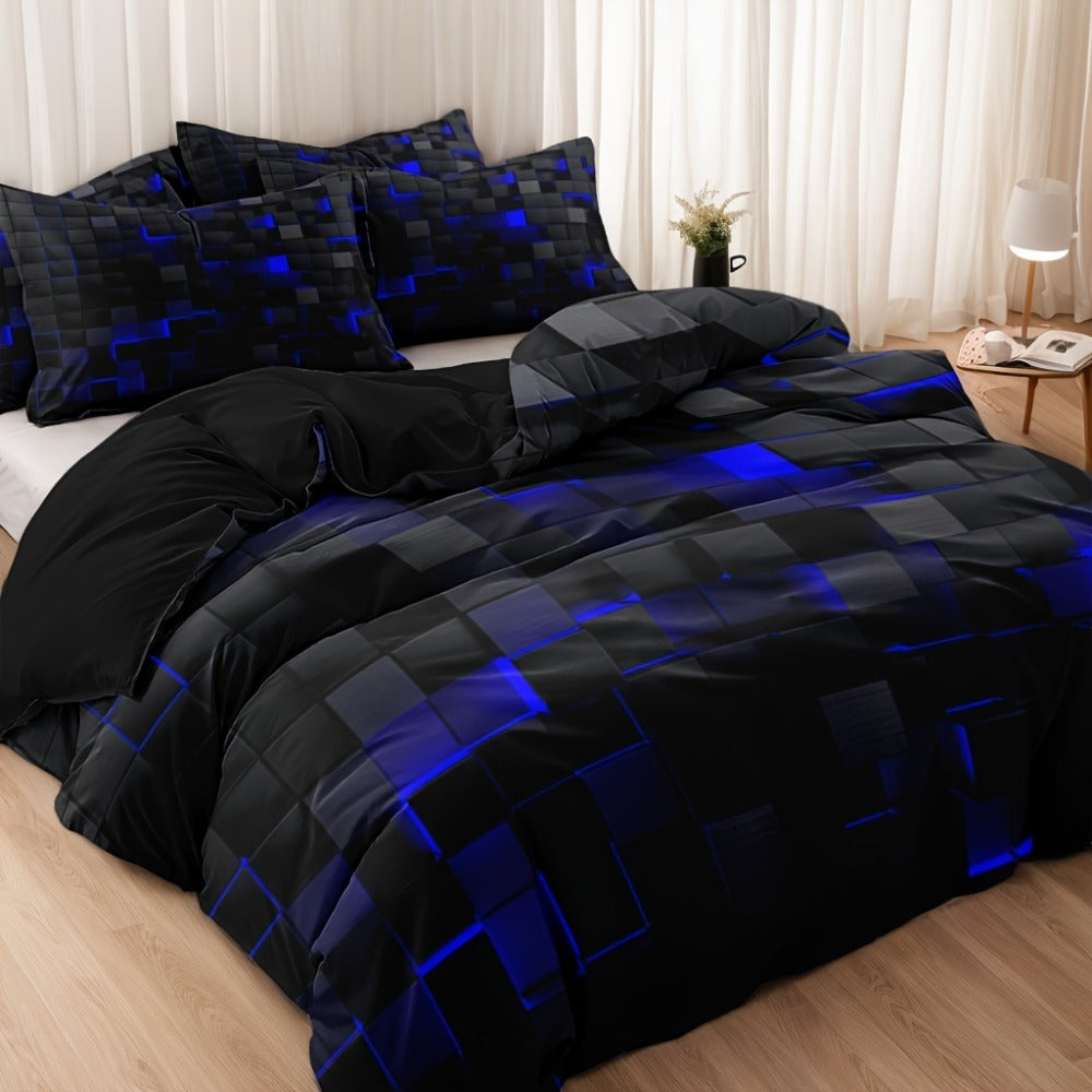 3-Piece Duvet Cover Set with Dimensional Geometric Cube Print, Zipper Closure and Five Color Options