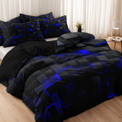 3-Piece Duvet Cover Set with Dimensional Geometric Cube Print, Zipper Closure and Five Color Options