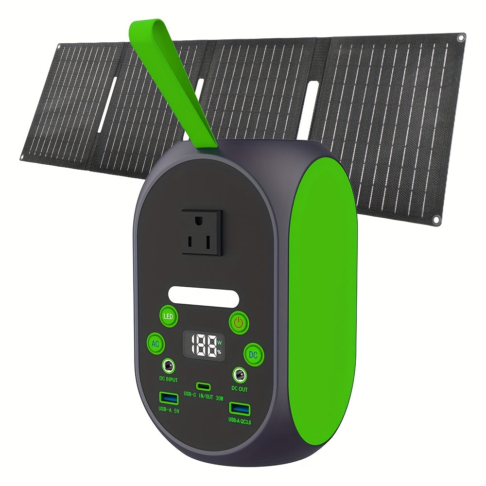 Solar Generator 120W LiFePO4 Battery 99.84Wh Portable Power Station with 30W Foldable Solar Panel AC DC USB Type-C for Camping Hiking Emergency CPAP Laptop