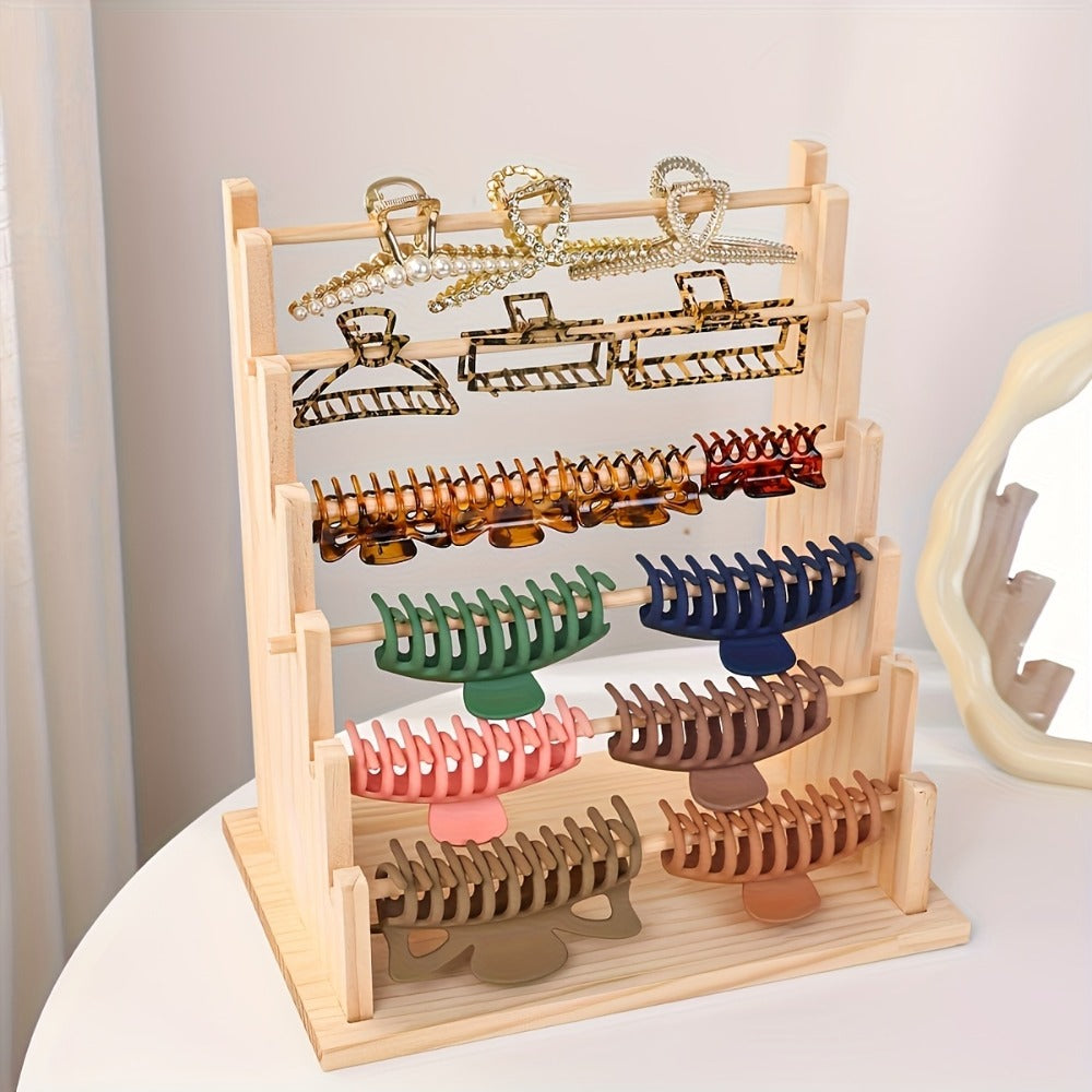 Jewelry Organizer 6-Tier Wooden Stepped Display Tower with Removable Bead Trays for Bracelets and Watches