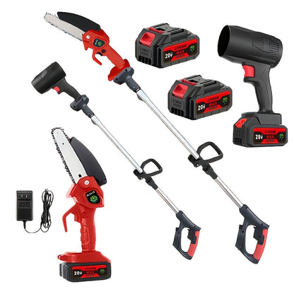 Cordless 3-in-1 Pole Saw, Mini Chainsaw and Blower Set in Yellow, Red-Black or Black Packages