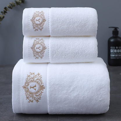 Three-Piece Towel Set with Two Hand Towels and One Bath Towel in Four Embroidered Color Options