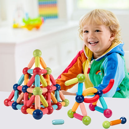 62-Piece Magnetic Stick and Ball Building Set with Multicolor Curved Rods and Round Connectors