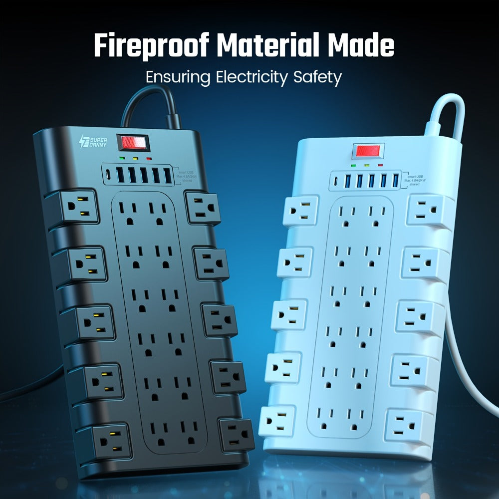 Power Strip 28-in-1 Surge Protector with 22 Widely Spaced AC Outlets, 5 USB-A, 2 USB-C and 2100J Rating