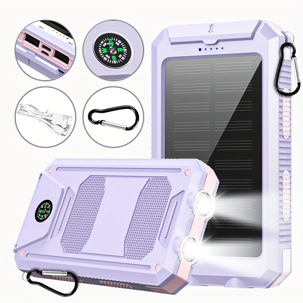 Solar Power Bank, 45800mAh QC3.0 Dual-USB Charger with Solar Panel, LED Flashlight and Five Color Options
