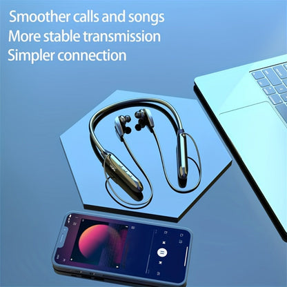 Neckband Sport Bluetooth Earphones Wireless In-Ear Flexible Neckband Extra Long Battery Life LED Display Running Gym Workout Calls Gaming Outdoor Activities Black