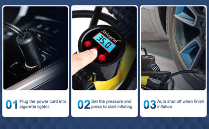 150 PSI 12V Tire Inflator with Analog Pressure Gauge, Carry Bag, Hose Accessories and Yellow or Blue Housing