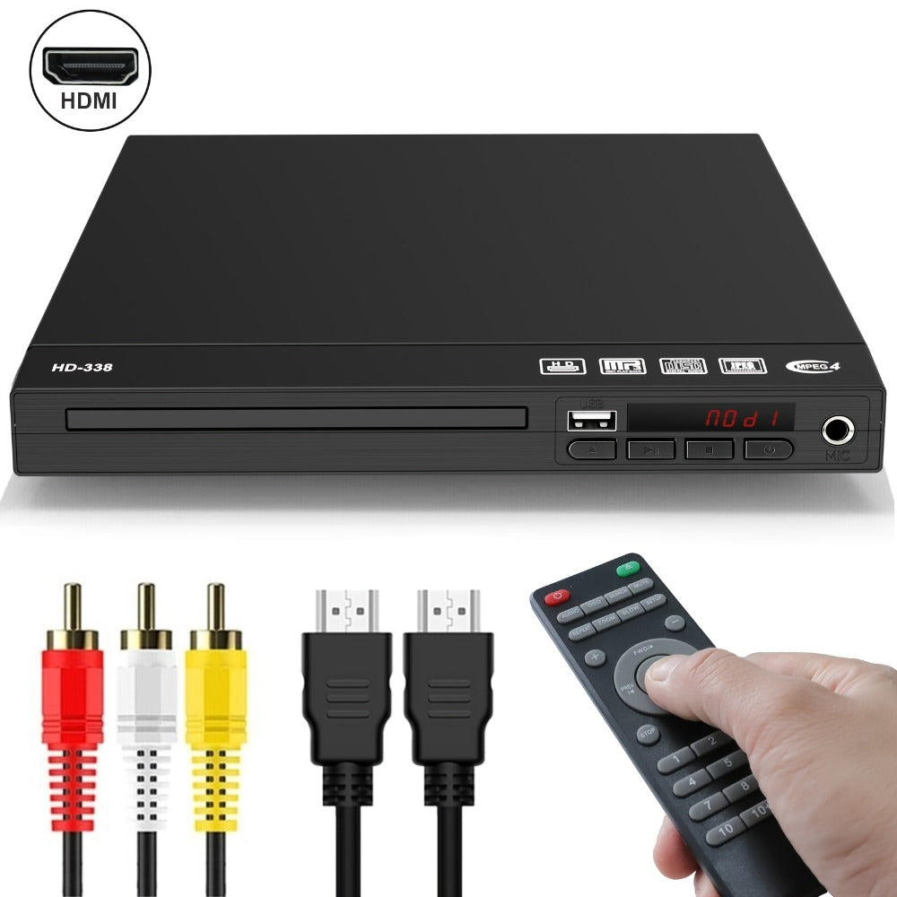 Dual Output HDMI DVD Player for Home TV 1080P – Region Free Mini DVD Player with USB Port, HDMI & RCA Output, Plays DVD VCD CD MP3 JPEG, Remote Control + HDMI & RCA Cables Included, Black