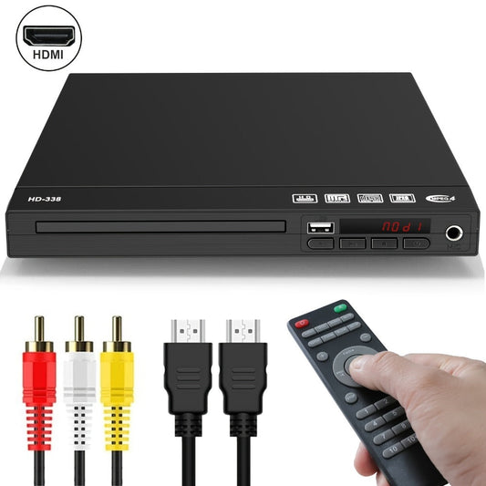 Dual Output HDMI DVD Player for Home TV 1080P – Region Free Mini DVD Player with USB Port, HDMI & RCA Output, Plays DVD VCD CD MP3 JPEG, Remote Control + HDMI & RCA Cables Included, Black