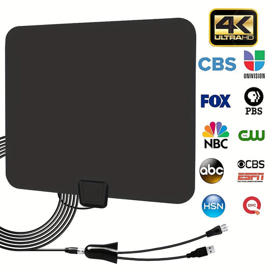 TV Antenna with Flexible Square Panel, 13.3-Foot Coaxial Cable, USB Power Lead and Adhesive Indoor Setup