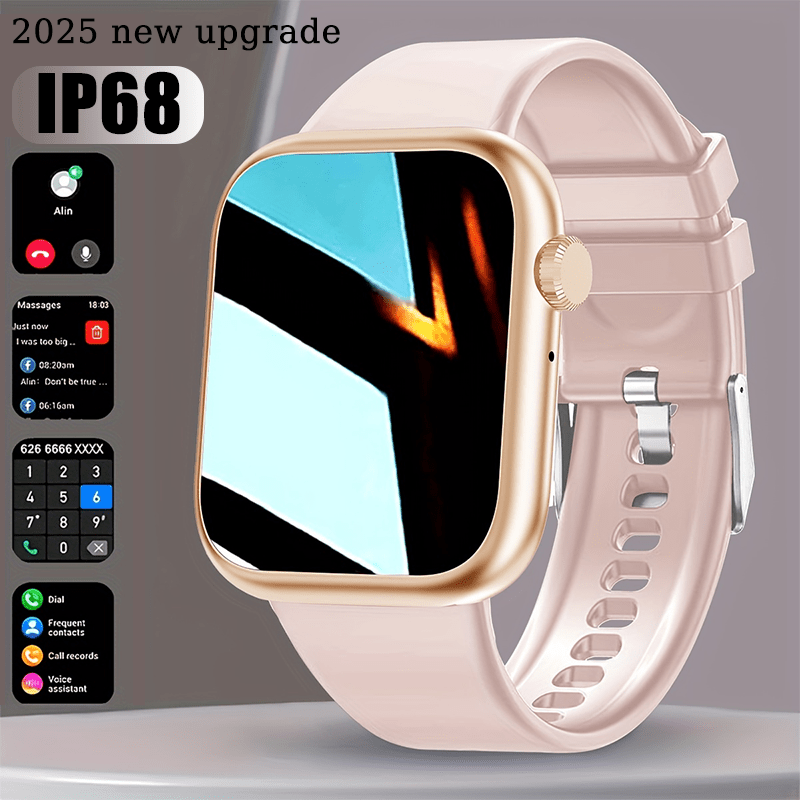 IP68 Waterproof Swimming Smartwatch Bluetooth Calling HD Display Music Control Sleep Health Monitor Long Battery Multi-Sport Modes iOS Android Compatible – Jet Black Blush Pink Silver Round