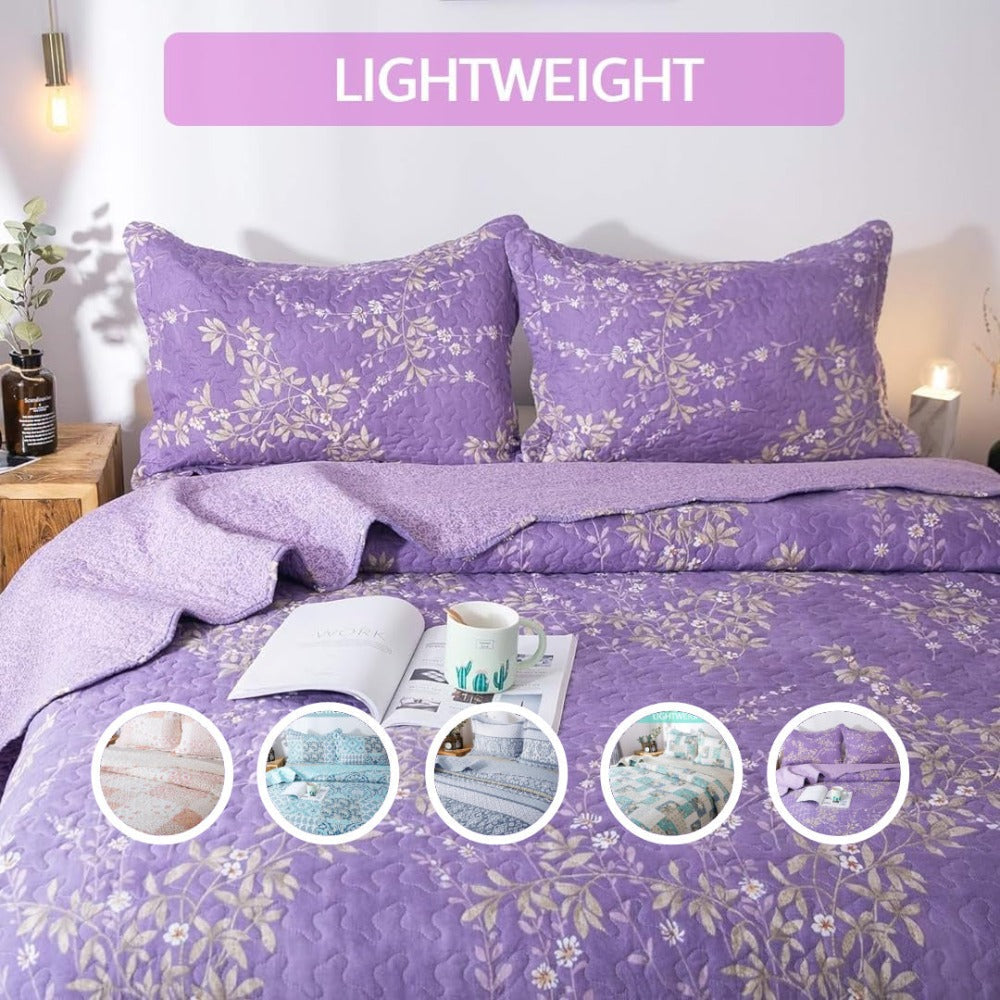 Lightweight Floral Quilt Set in Twin, Queen or King Sizes with 17 Paisley and Patchwork Color Options