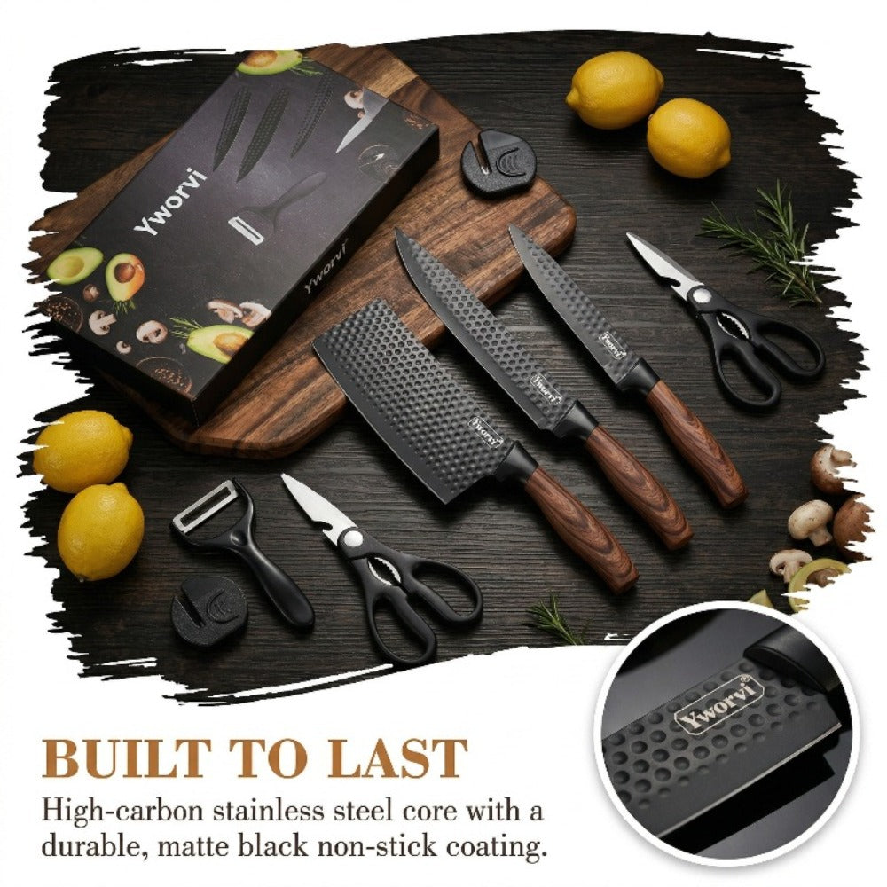 Seven-Piece Kitchen Knife Set with Four Blades, Scissors, Peeler and Sharpener, Offered in Two Styles