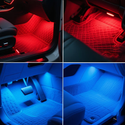 Car Interior Footwell Light Kit with Four Pictured Bars, App and Remote Control, Music-Responsive Color Modes