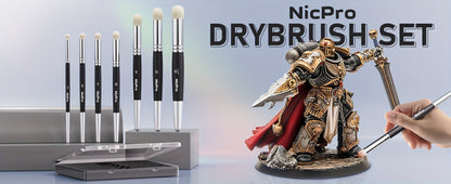 Dry Brush Set for Miniature Painting 7 Sizes – Professional Drybrush Kit with Storage Case | Hobby Detail Paint Brushes for Models Warhammer DnD Figures | Black & Gray | Gift for Hobbyists