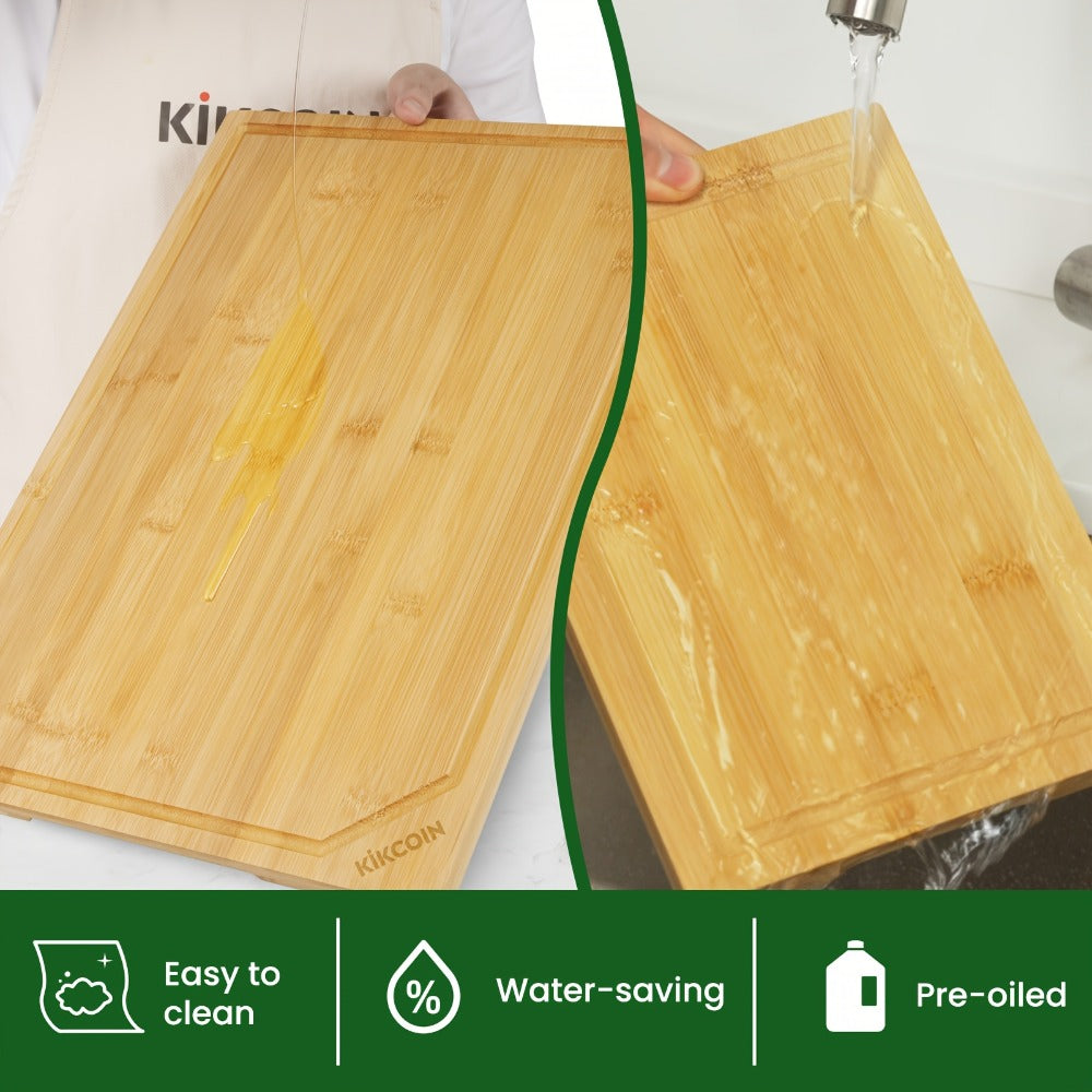 Bamboo Cutting Board Set 4-Piece Extra Large, Chopping Boards with Juice Grooves for Meat, Vegetables & Cheese