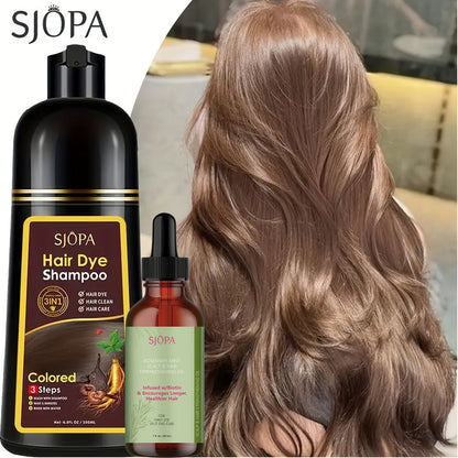 Hair Dye Shampoo, SJOPA 500ml Bottle and Rosemary Hair Oil Set with Seven Color Options for At-Home Color Selection