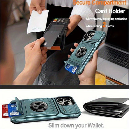 Wallet-Style iPhone Case with Card Slot, Ring Holder and Kickstand in 125 Model and Color Options