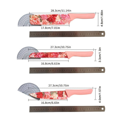 Kitchen Knife Set 6 Piece with Floral Pattern, High Carbon Stainless Steel Chef Knife Set with Ergonomic Handle, Sharp Meat Cleaver Bread Knife Scissors Peeler, Colorful Cooking Knife Gift Set for Women Men