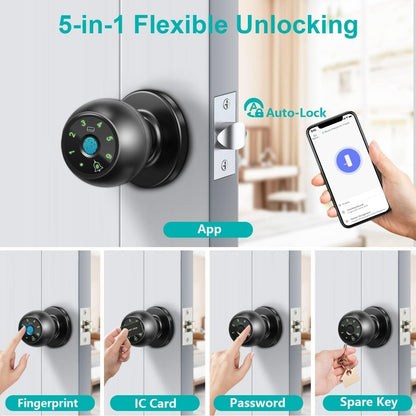 Smart Door Lock Tuya Five-Method Spherical Knob with Fingerprint App IC Card Password and Key