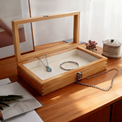 Jewelry Box, Wooden Drawer Display Organizer with Acrylic Window and Buckle Lock in One- or Two-Piece Sets